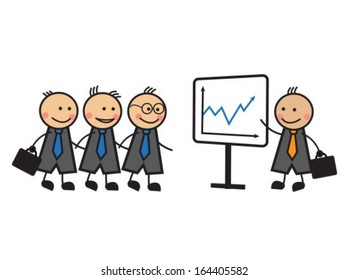Cartoon businessmen in ties at the presentation