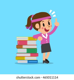 Cartoon businesswoman and books