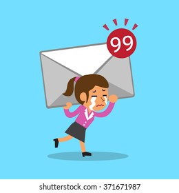 Cartoon businesswoman carrying big mail icon