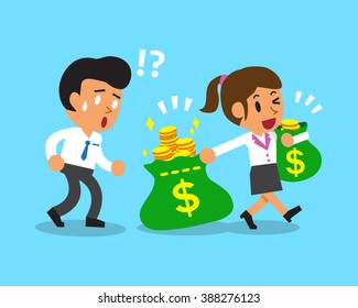 Cartoon businesswoman carrying money bags