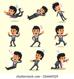 Cartoon businesswoman character poses on yellow background