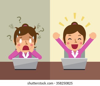 Cartoon businesswoman expressing different emotions