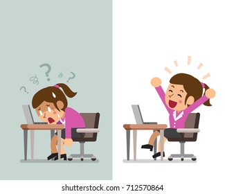 Cartoon businesswoman expressing different emotions