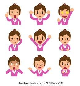 Cartoon businesswoman faces showing different emotions