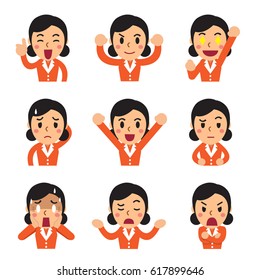 Cartoon businesswoman faces showing different emotions
