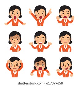 Cartoon a businesswoman faces showing different emotions