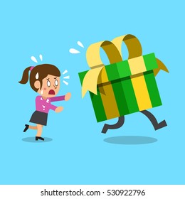Cartoon businesswoman and gift box