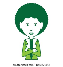 cartoon businesswoman icon over white background, green shading design. vector illustration