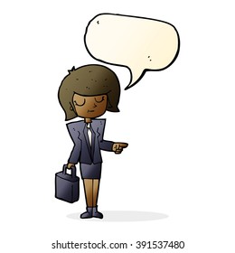 cartoon businesswoman pointing with speech bubble
