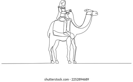 Cartoon of businesswoman riding on camel concept of diverse and strong business