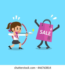 Cartoon businesswoman and shopping bag