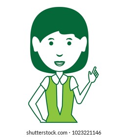 cartoon businesswoman with short hair over white background, green shading design. vector illustration