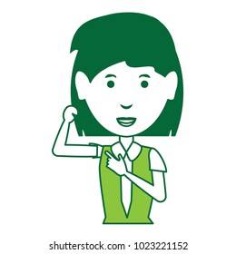 cartoon businesswoman with short hair over white background, green shading design. vector illustration