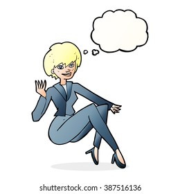 cartoon businesswoman sitting with thought bubble