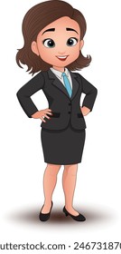 A Cartoon of a Businesswoman with a suit and tie with her hand on her hip