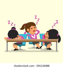 Cartoon businesswoman team falling asleep