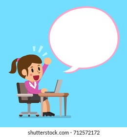 Cartoon businesswoman with white speech bubble