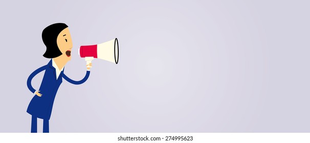 Cartoon businesswoman yelling with a megaphone