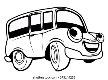 Cartoon buss. Black and white vector illustration for coloring book.