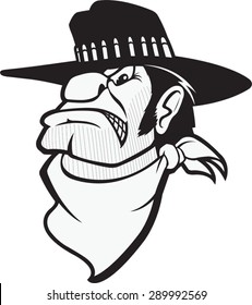  A cartoon Bust of a mean looking Cowboy.
Bad Bart BW