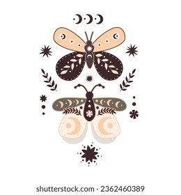 Cartoon butterflies, décor elements. colorful vector illustration, retro style. design for cards, print, posters, logo, cover