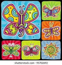Cartoon butterflies set.