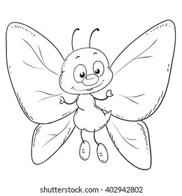 Cartoon butterfly. Black and white vector illustration for coloring book