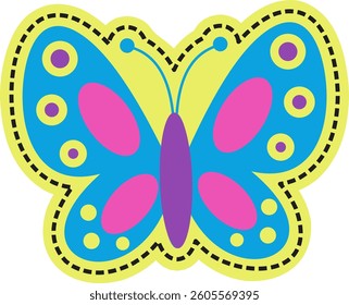 Cartoon Butterfly with Blue, Pink, Purple, and Yellow Colors
