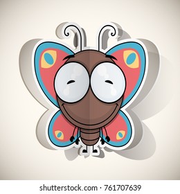 Cartoon butterfly character cut out from paper. Vector collection.