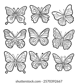 ‪Beautiful Cartoon Butterfly Collection, Vector Illustration about Animals.‬