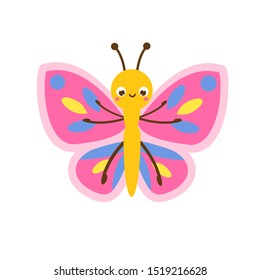 Cartoon butterfly. Cute insect character. Vector illustration, clip art