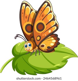 Cartoon butterfly with a cute, smiling face