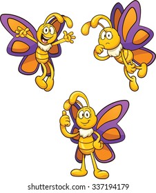 Cartoon Schmetterling in verschiedenen Posen. Vektorclip-Kunstillustration mit einfachen Farbverläufen. Jede auf einer separaten Ebene.
