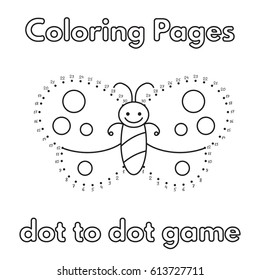 Cartoon butterfly dot to dot game. Vector coloring book pages for children
