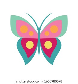 Icono plano de mariposa de caricatura. Caricatura vectorial mariposa de estilo plano aislada de fondo blanco. Elemento para web, juegos y publicidad