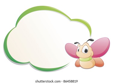 Cartoon butterfly with frame. Isolated object for design element.