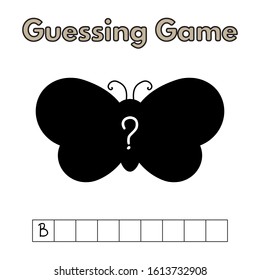 Cartoon butterfly guessing game. Vector illustration for children education