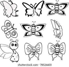 cartoon butterfly icon set