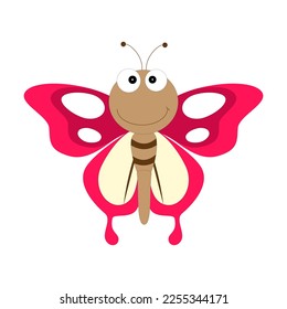 Cartoon butterfly illustration. Cute smiling character for childish design. Flat vector illustration isolated on a white background.