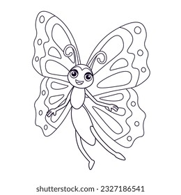 Cartoon butterfly of line.  Coloring funny cartoon butterfly.Blue   butterflie. Cartoon butterfly for children on a white background