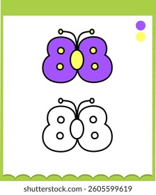 Cartoon Butterfly outline for kids coloring page with vector design.   Butterfly wings using kids worksheet page.