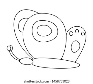 Cartoon butterfly outline vector illustration isolated on white background. Coloring book page for children.