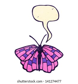 mariposa de caricatura con burbuja de habla