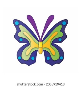 cartoon butterfly in trendy craft paper graphic style. Modern design for advertising, branding, greeting cards, covers, posters, banners. Vector illustration