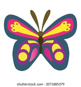 cartoon butterfly in trendy craft paper graphic style. Modern design for advertising, branding, greeting cards, covers, posters, banners. Vector illustration