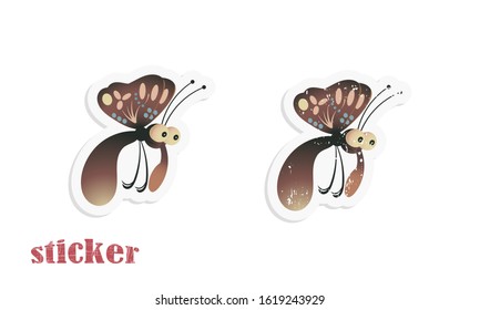 Cartoon butterfly. Vector illustration in the form of a sticker in modern and retro style.