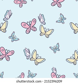 Cartoon butterfly vector pattern, seamless repeat background