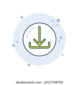 Ilustración vectorial del icono de descarga del botón de dibujos animados. Archivo cargado en el fondo de burbujas. Concepto de signo de icono de redondeo.