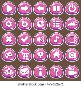 Cartoon buttons set game with icon.Vector illustration,GUI elements for mobile games,video games.
