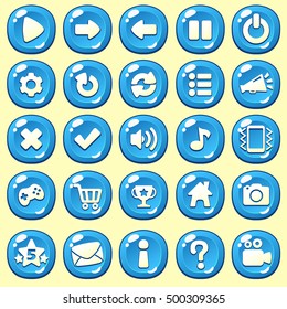 Cartoon buttons set game with icon.Vector illustration,GUI elements for mobile games,video games.